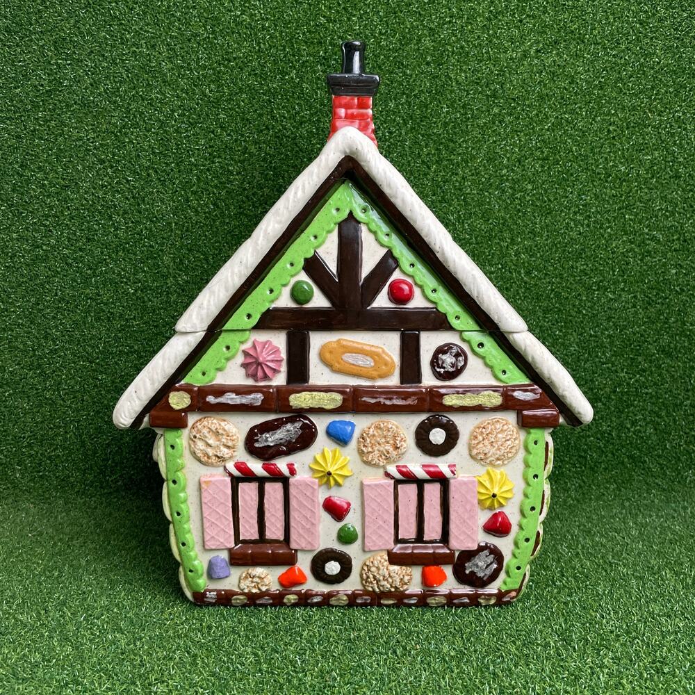 Vintage MCM Ceramic Gingerbread House Candies Cookie Jar Decor